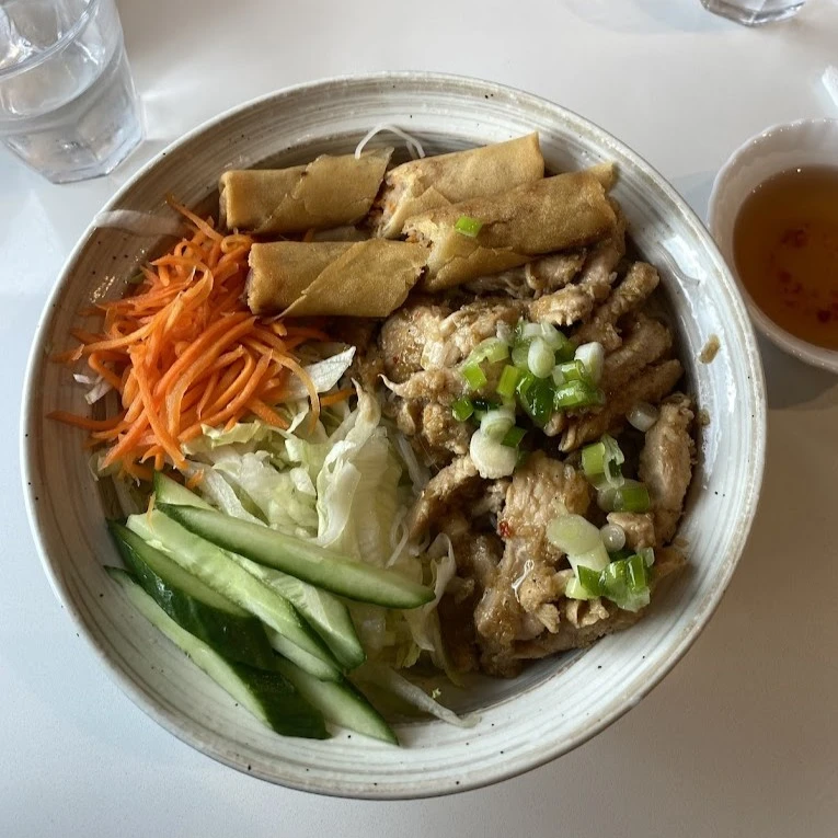 Veggie spring rolls and tofu vermicelli bowl in Calgary, AB